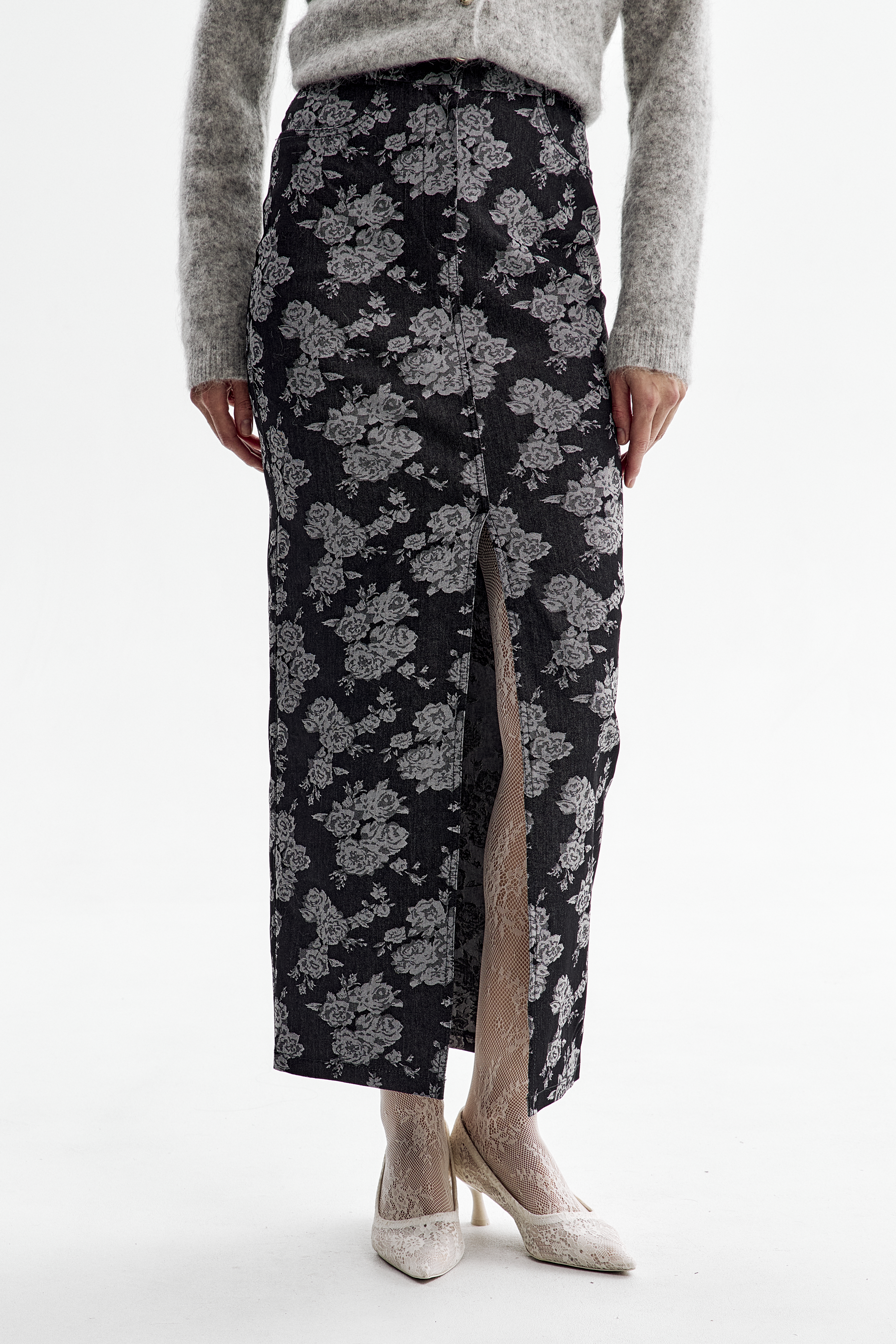  Юбка деним принт цветы