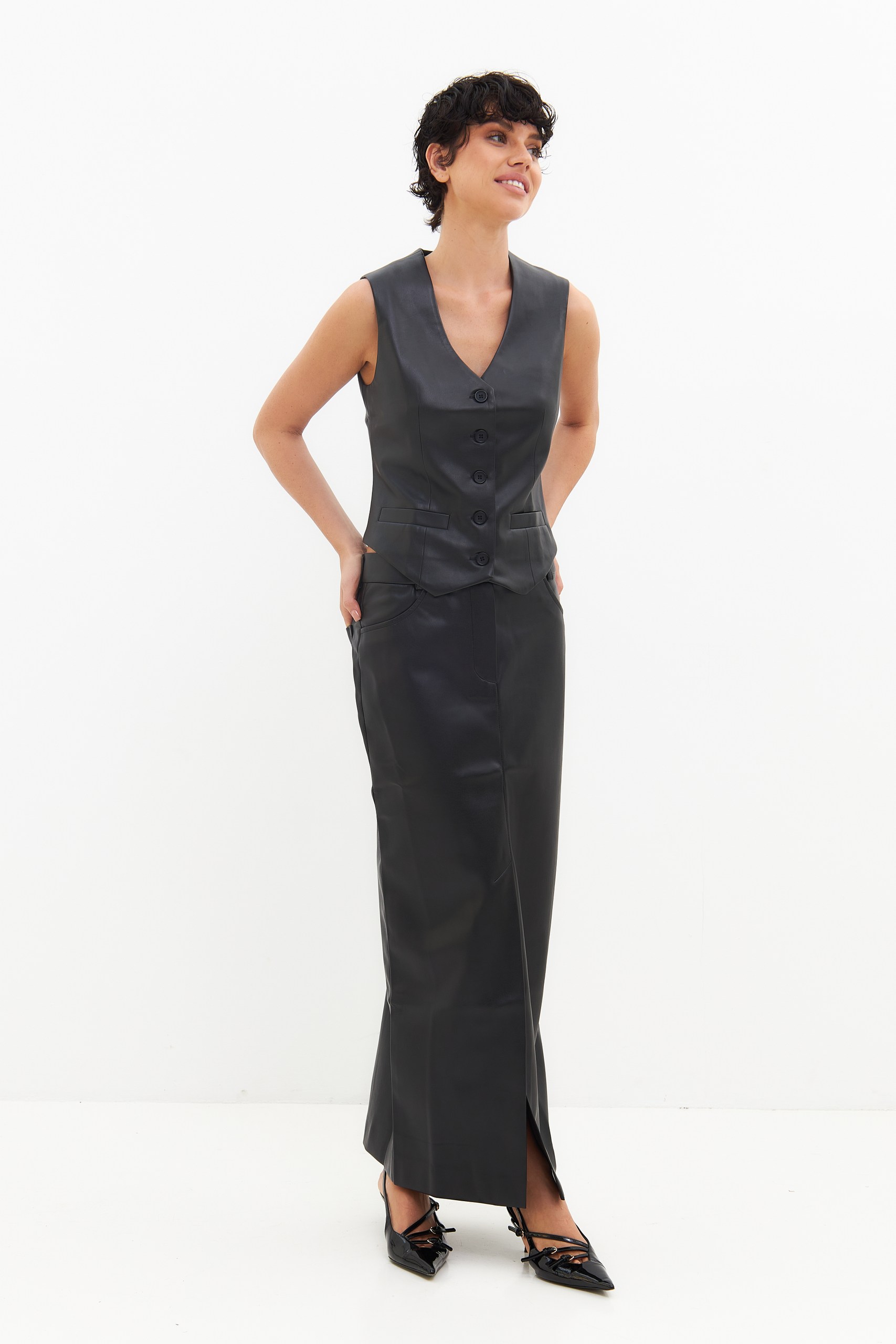 Юбка макси из эко кожи