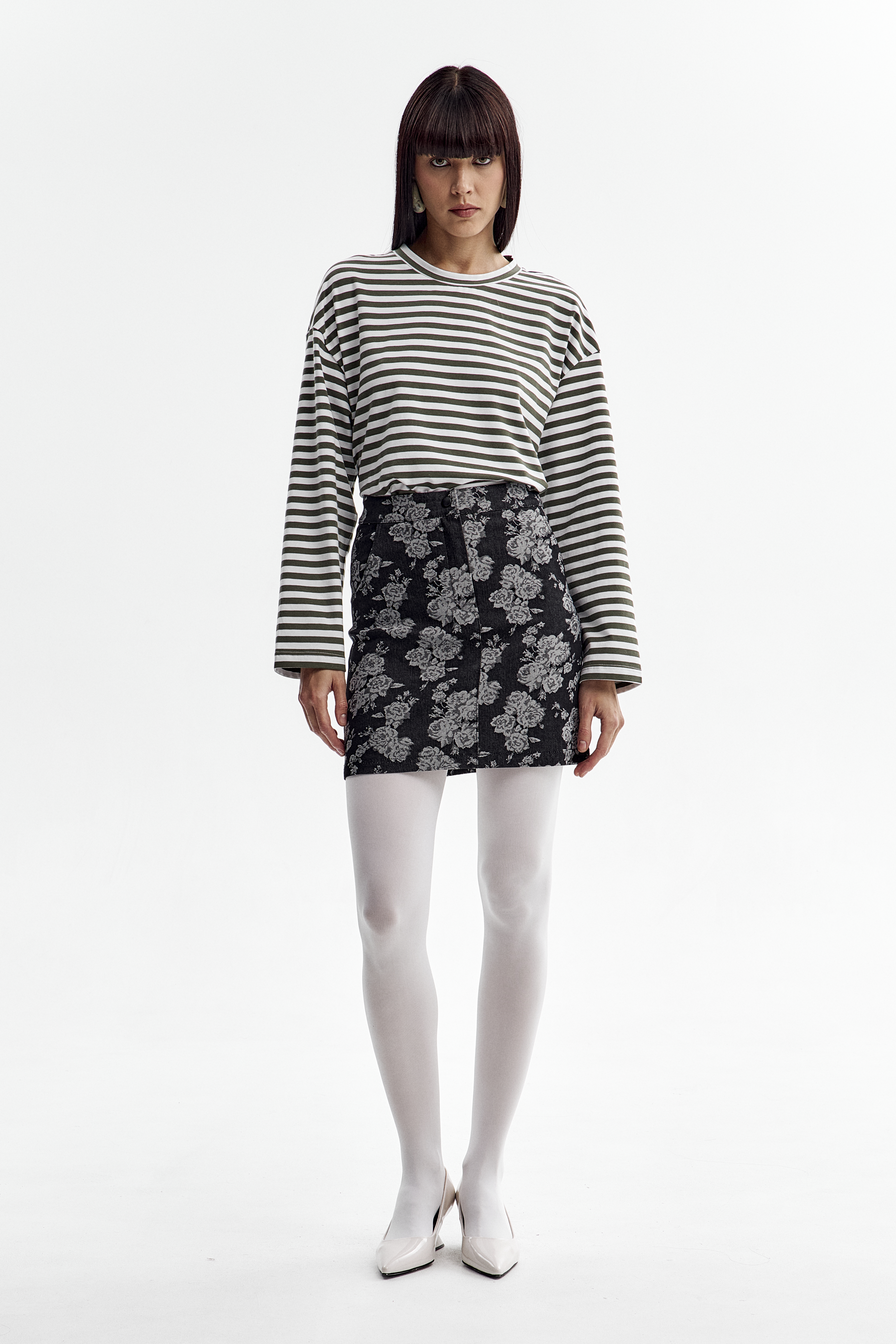 Юбка деним мини принт цветы