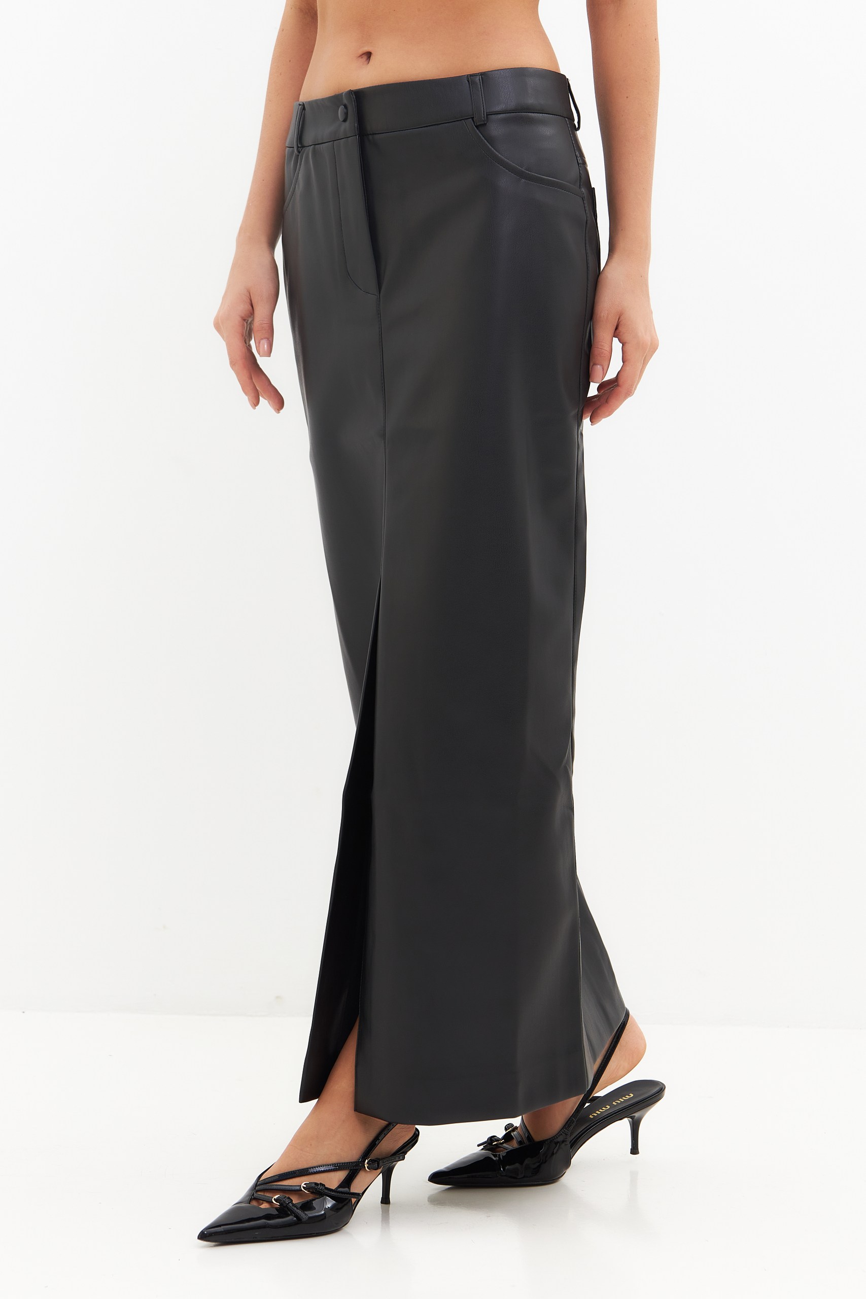 Юбка макси из эко кожи