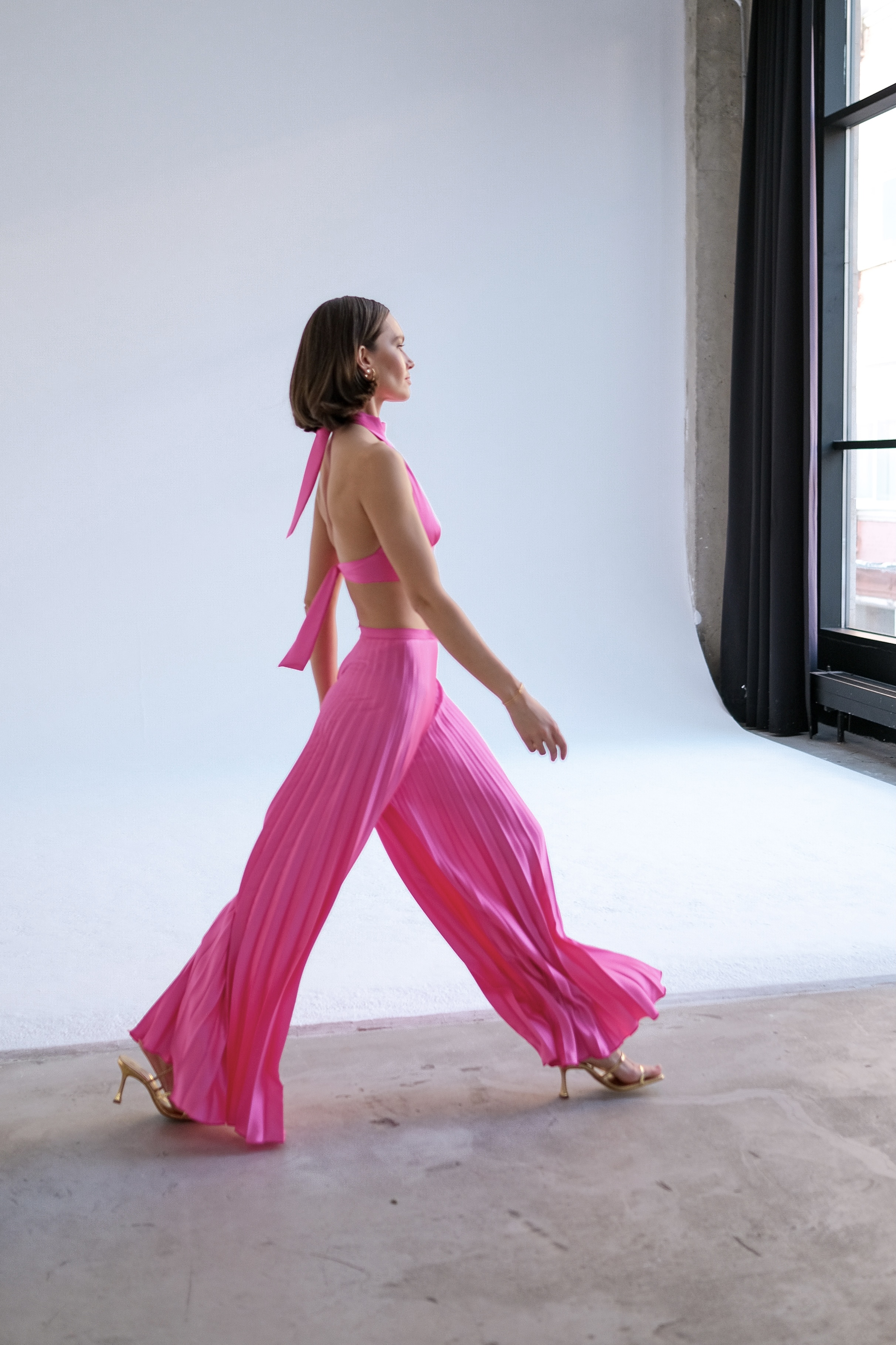 Брюки гофре розовые 