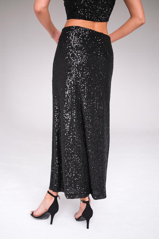  Юбка пайетки черная макси