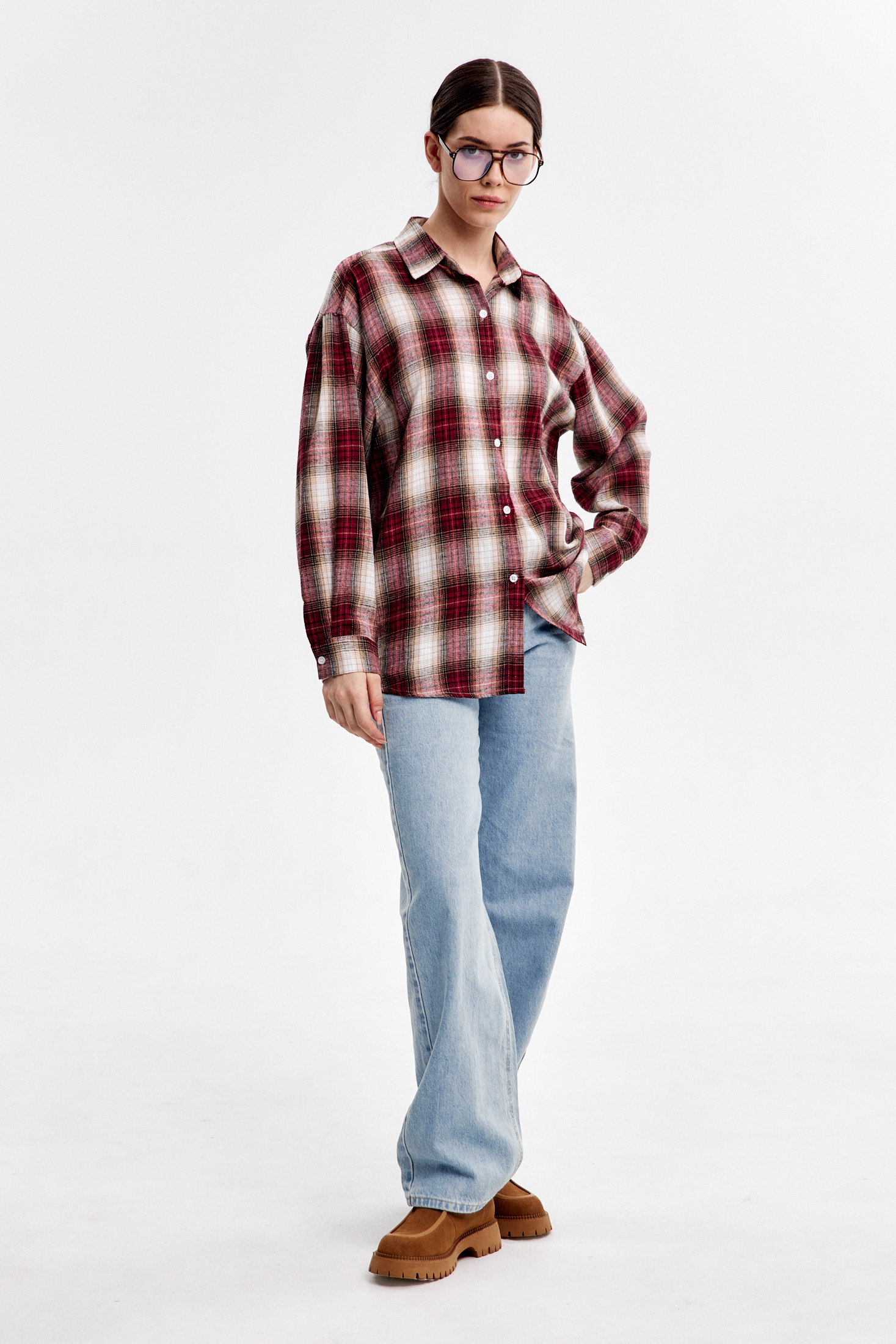 Рубашка в клетку бордовая