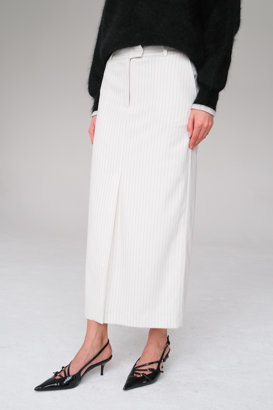  Юбка миди в полоску молочная