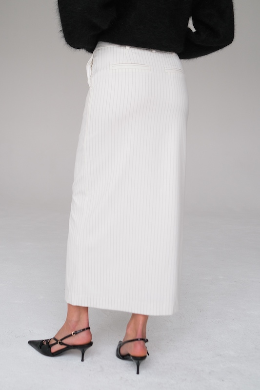  Юбка миди в полоску молочная