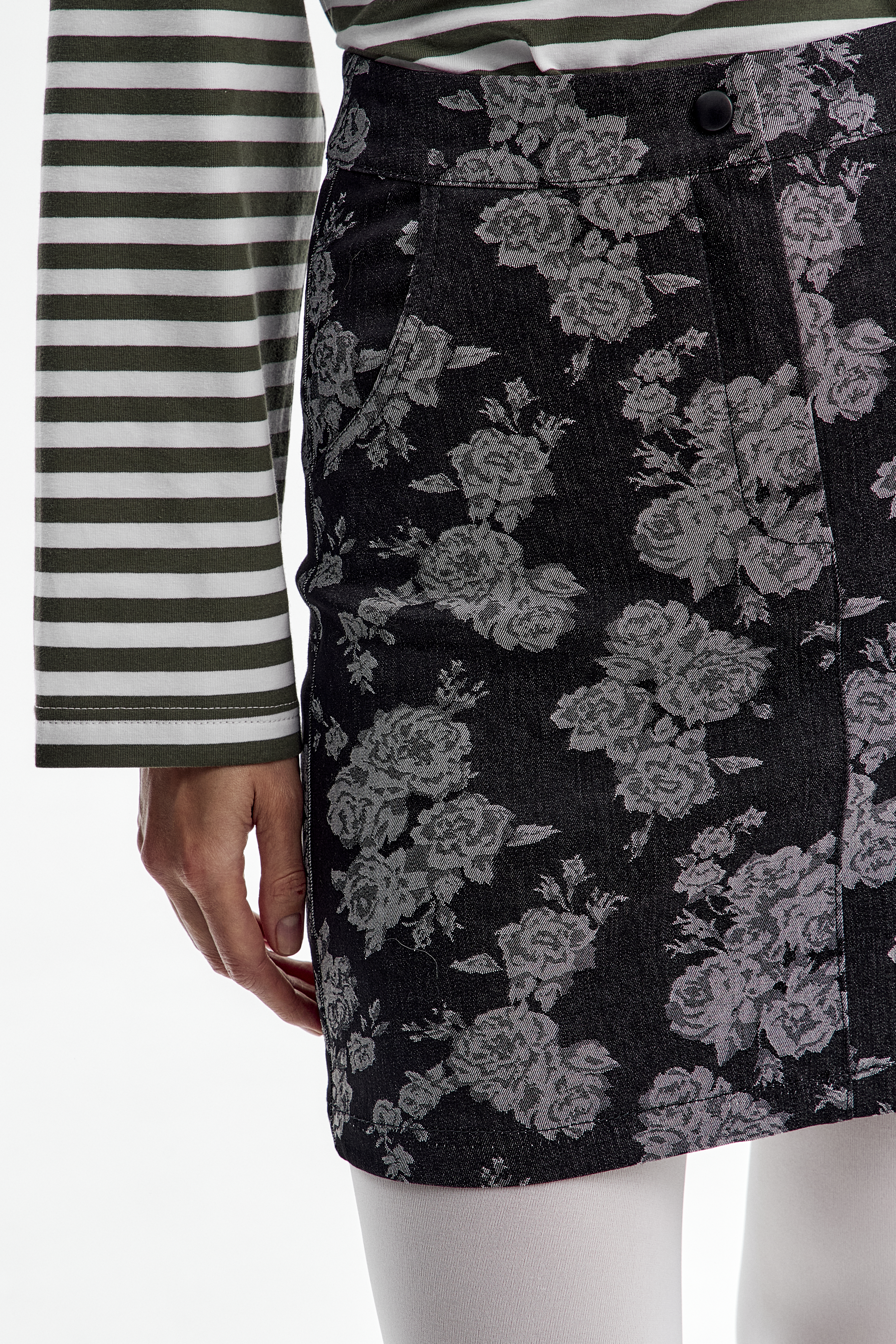 Юбка деним мини принт цветы