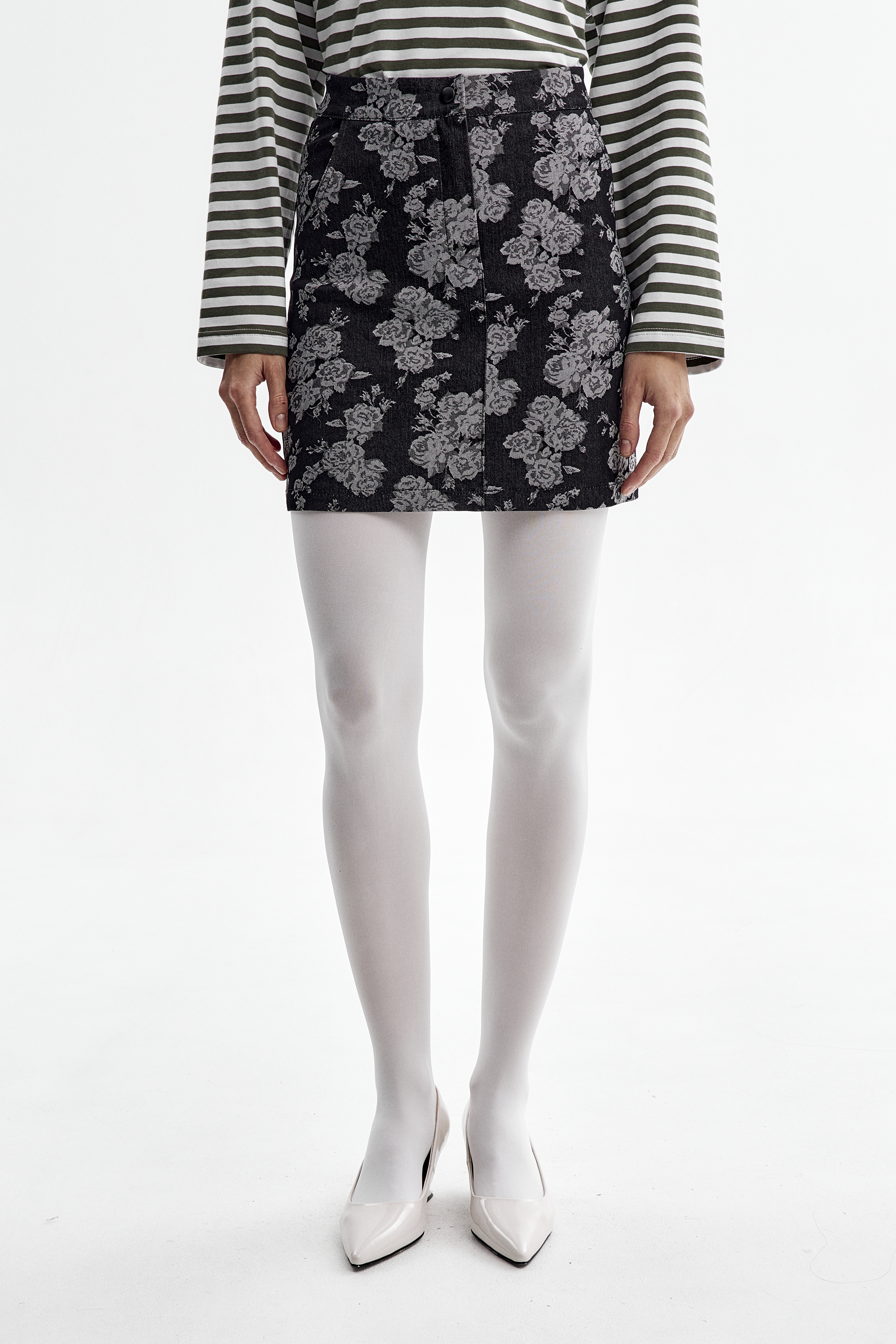 Юбка деним мини принт цветы