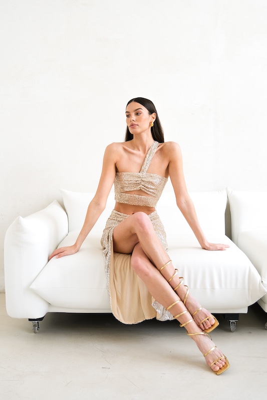  Юбка пайетки золото макси