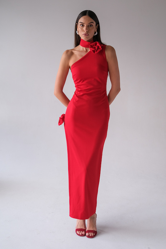  Платье макси с розами и разрезом