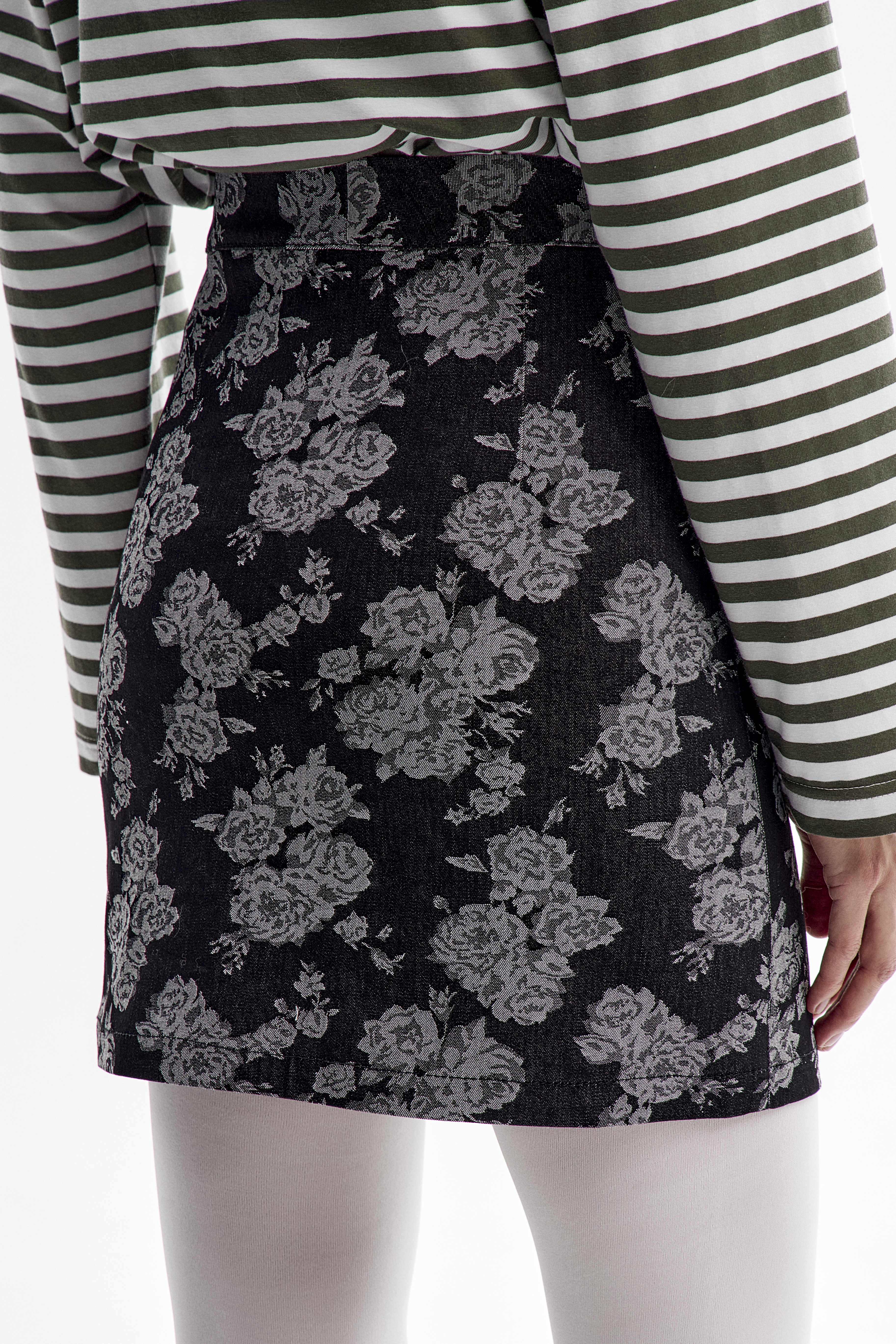 Юбка деним мини принт цветы