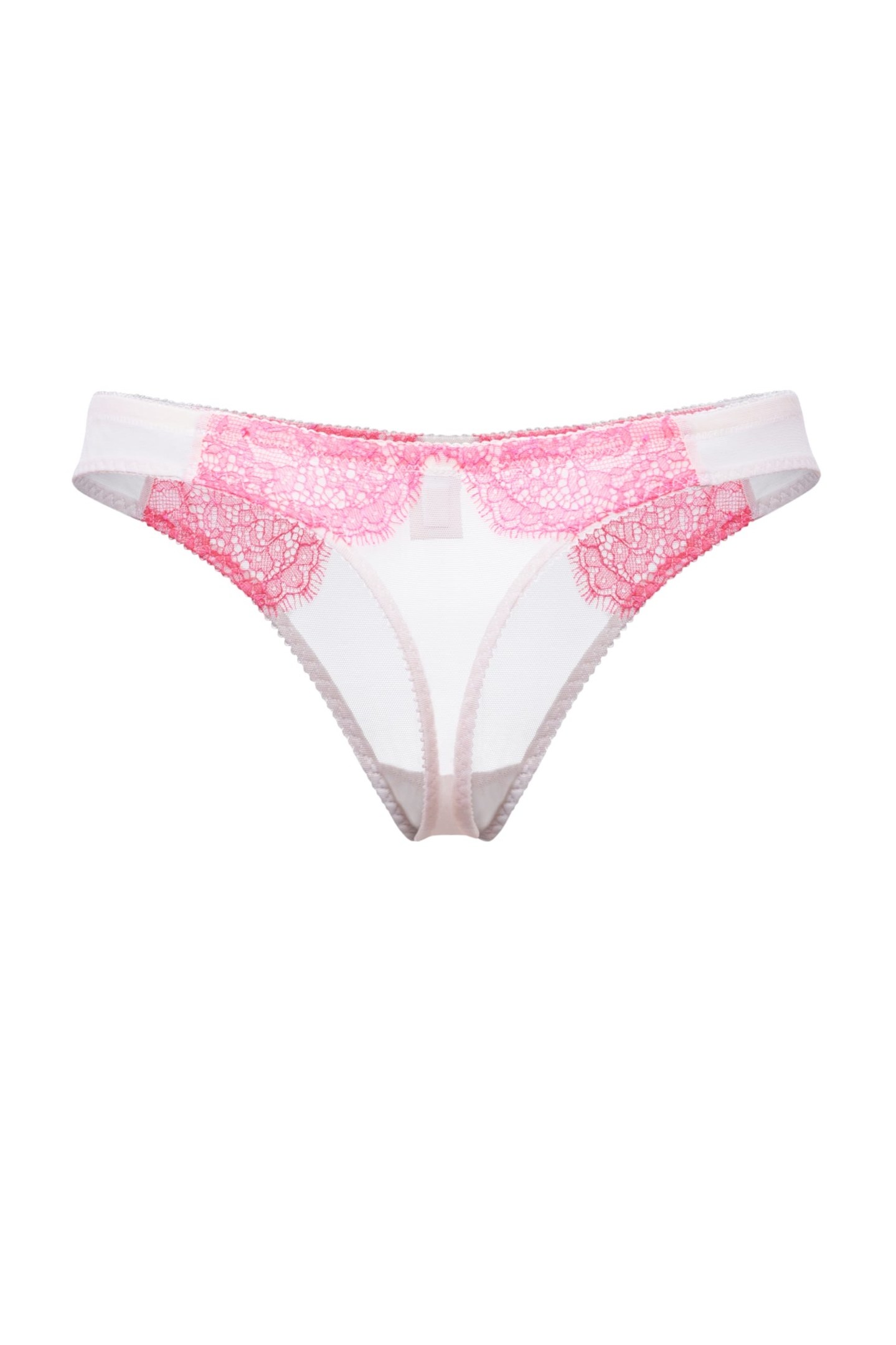 Стринги из сеточки с розовым кружевом