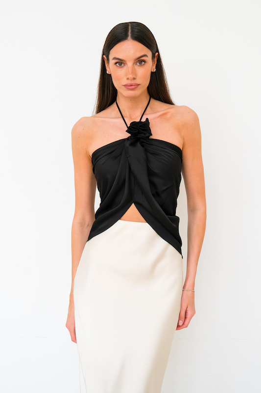 Топ с розой атласный