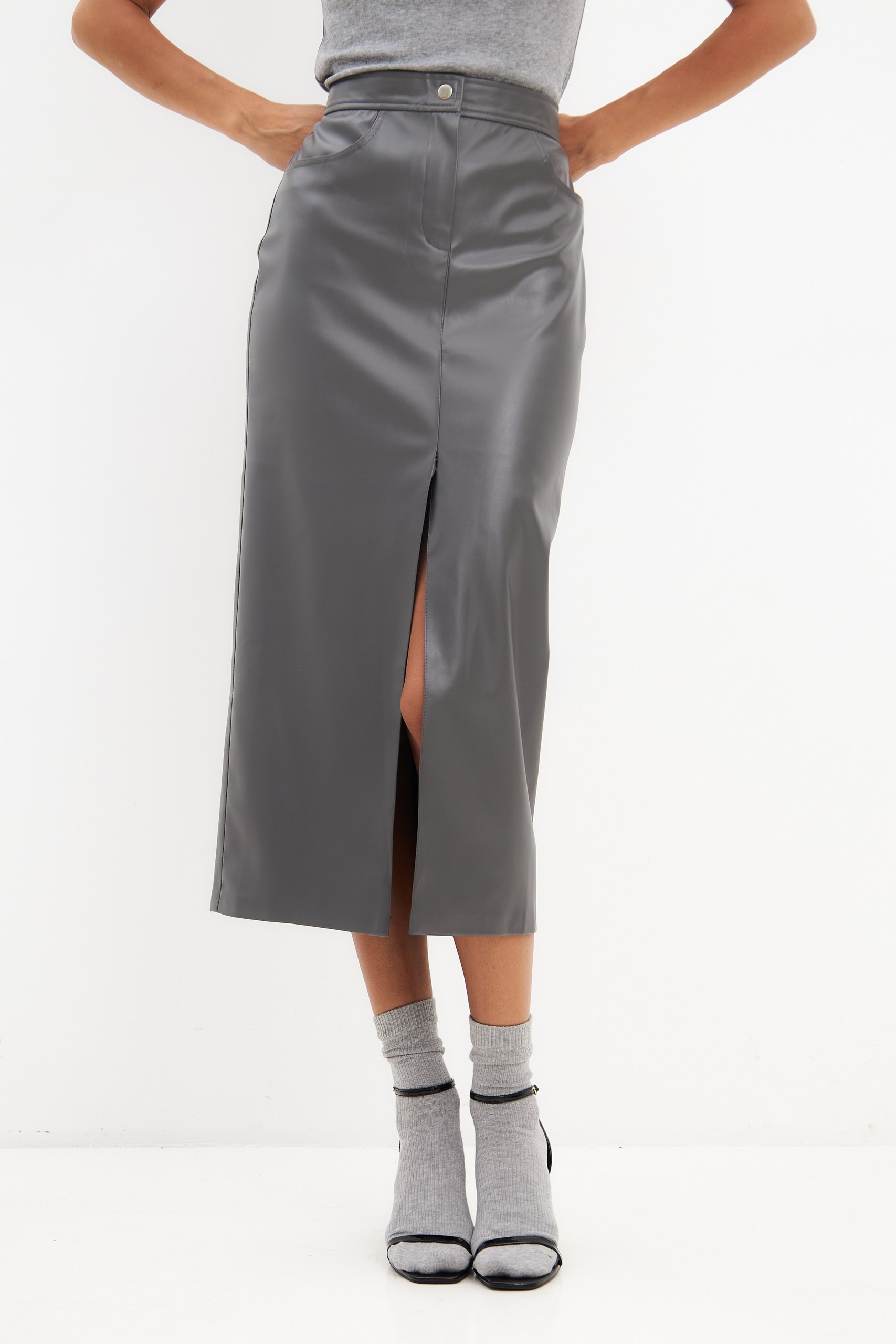 Юбка макси из эко-кожи