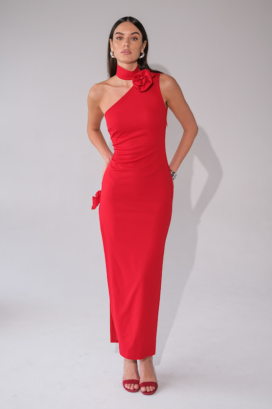  Платье макси с розами и разрезом