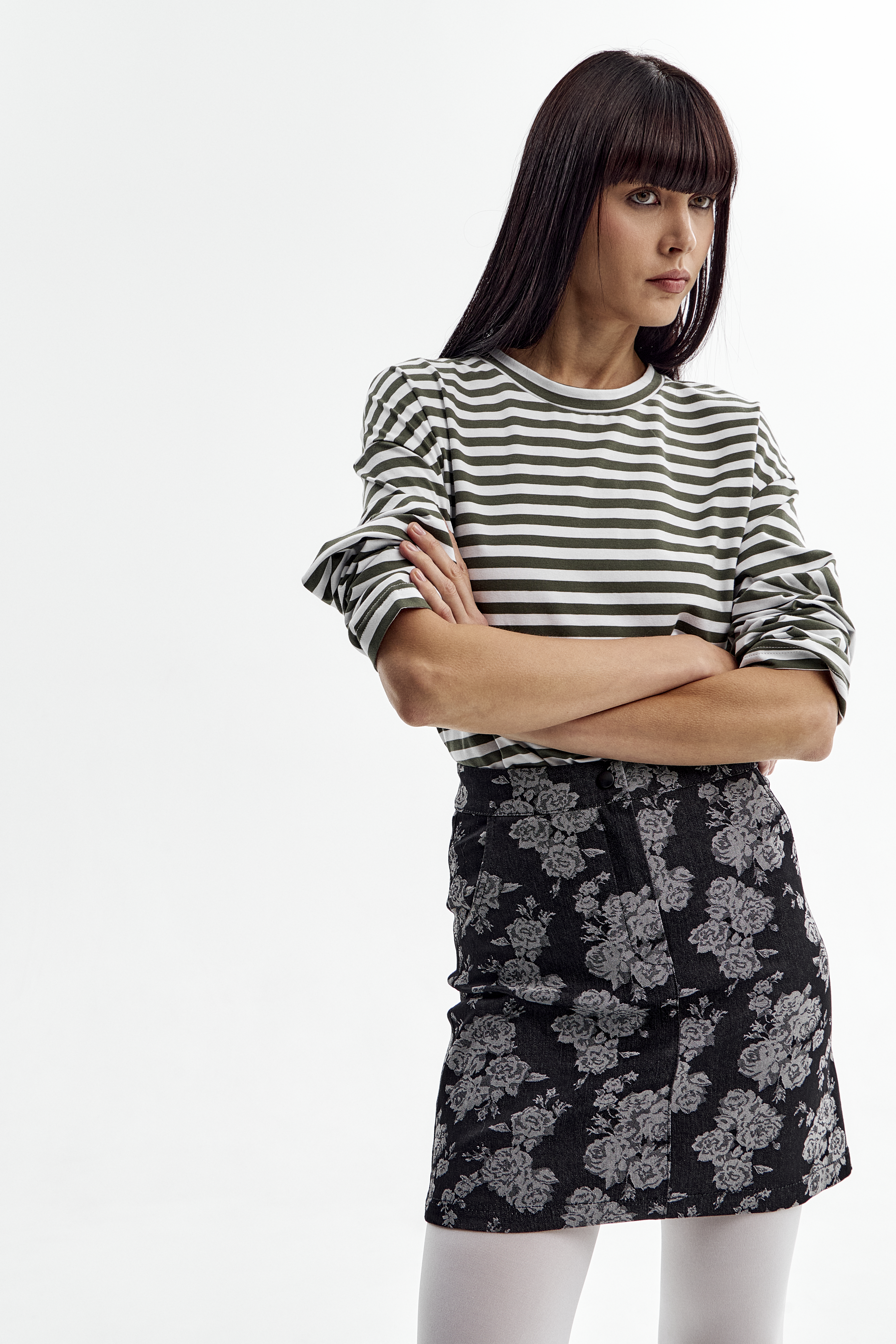 Юбка деним мини принт цветы