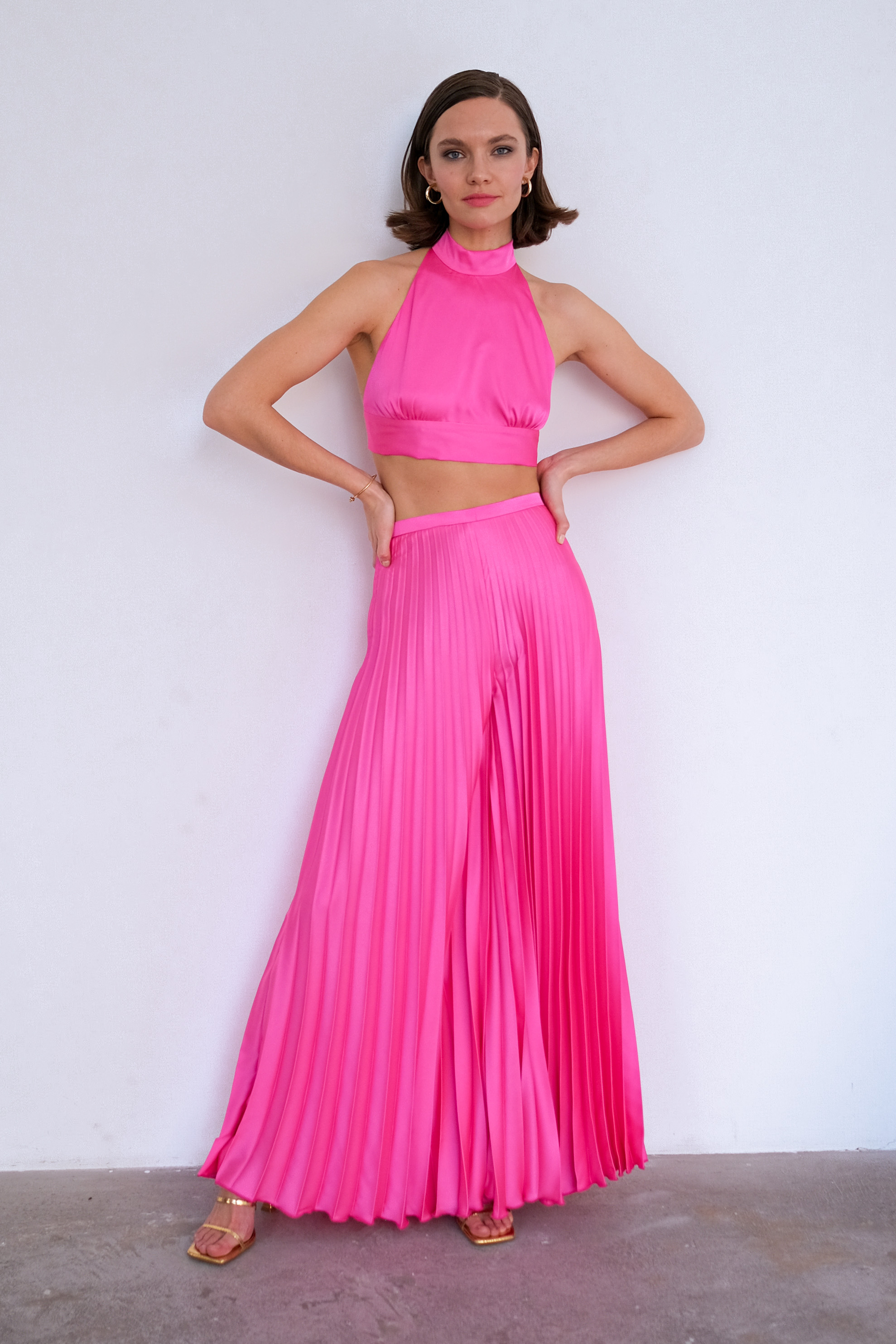 Брюки гофре розовые 