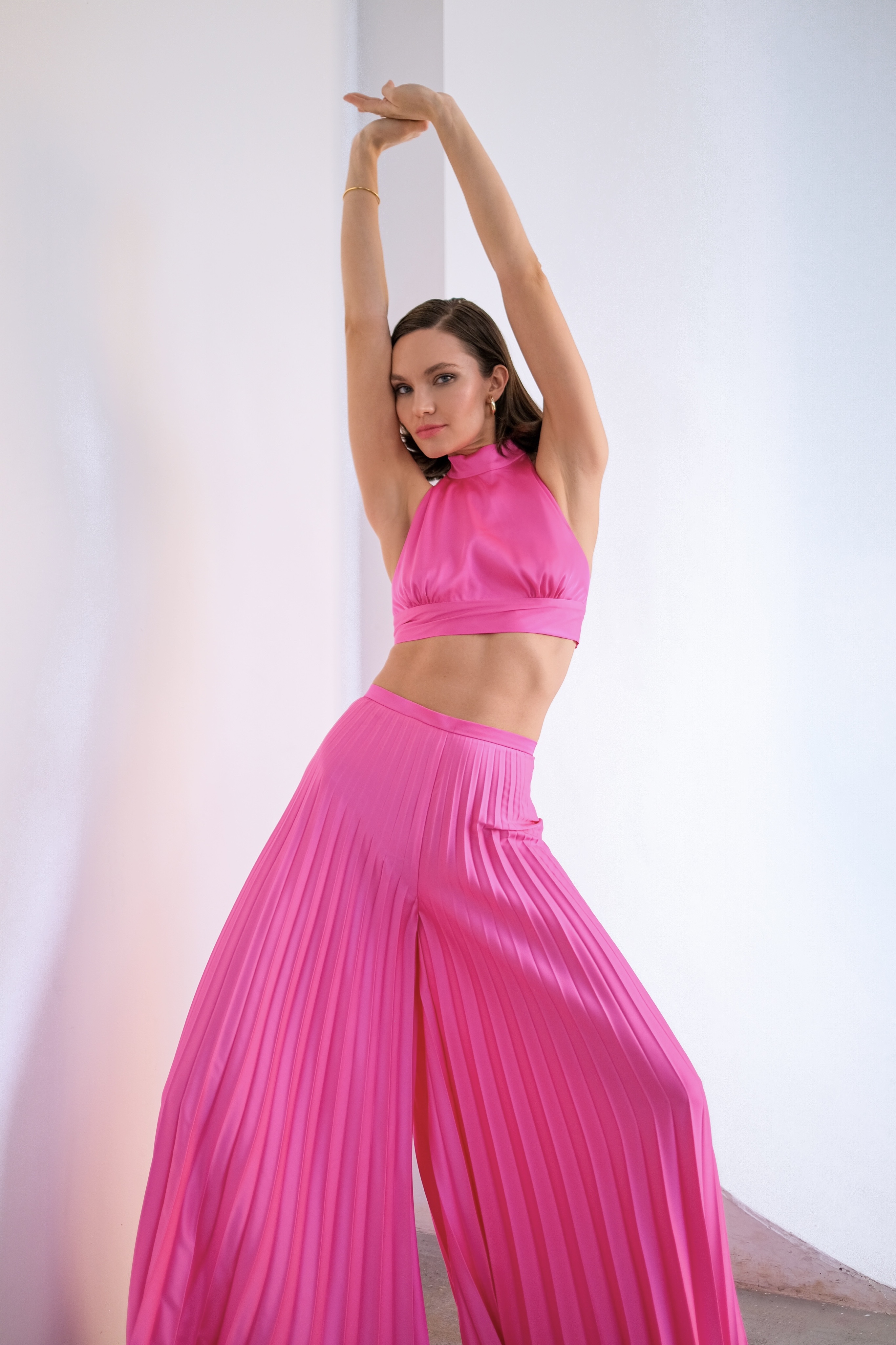 Брюки гофре розовые 