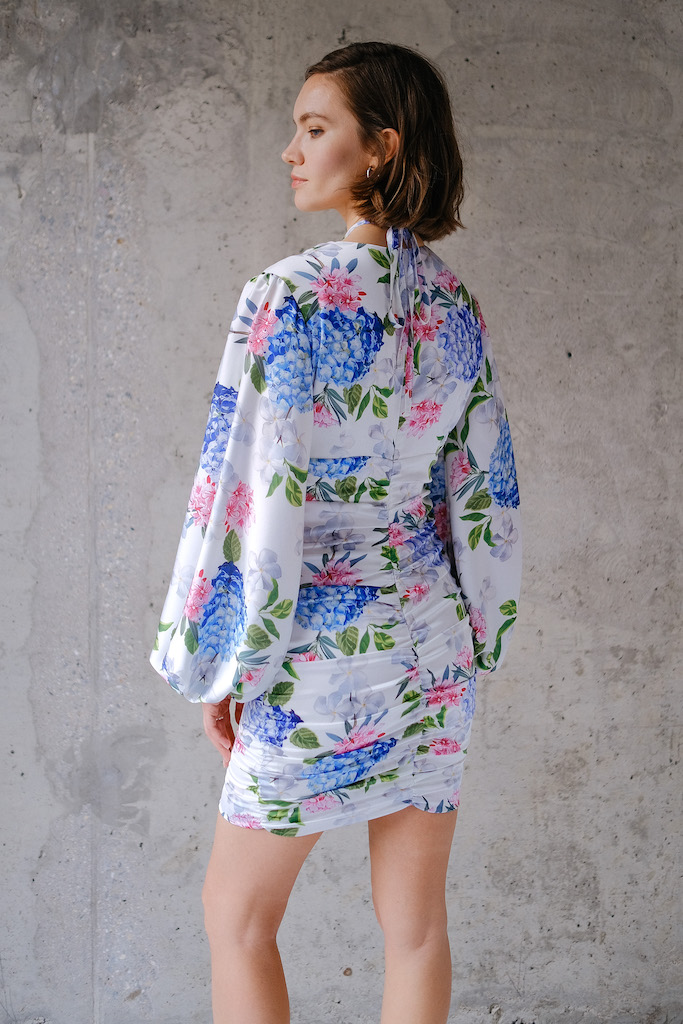 Платье мини принт цветы 