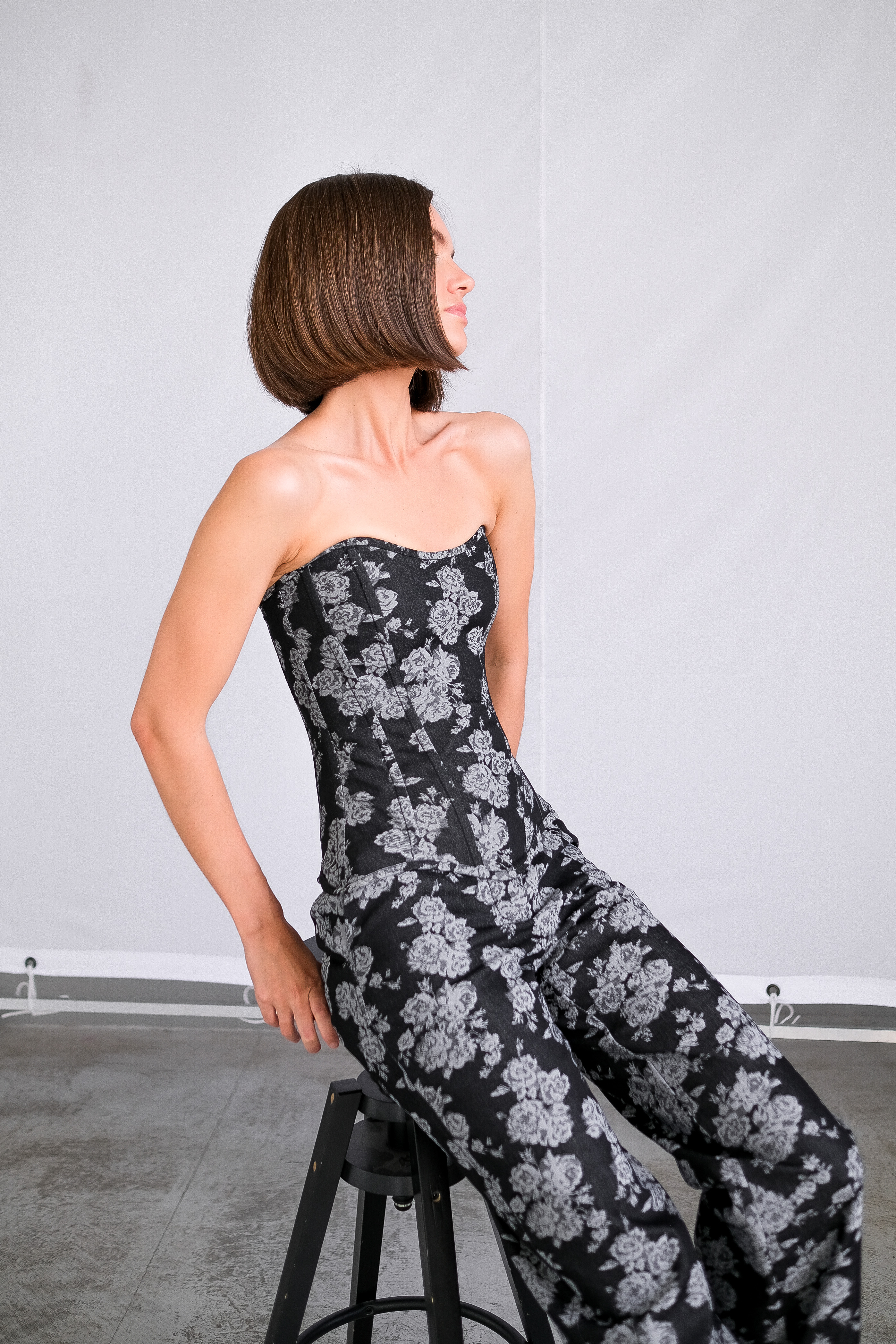 Корсет деним принт цветы