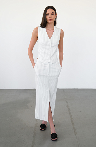  Юбка миди в полоску молочная