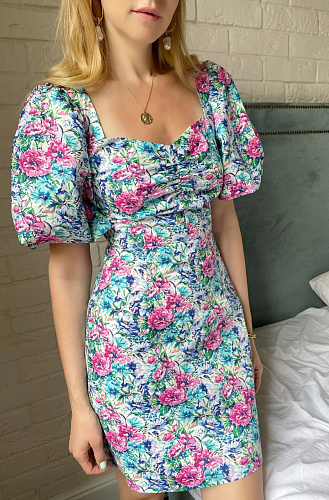 Платье мини принт цветы 