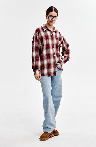Рубашка в клетку бордовая