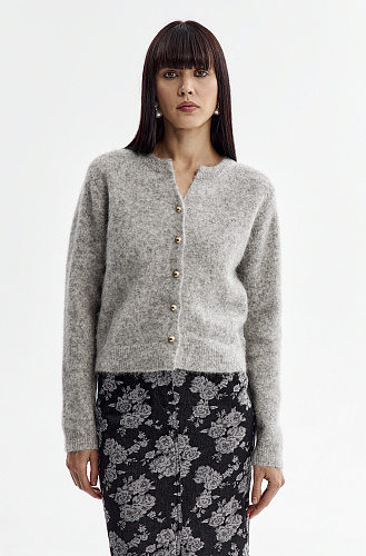 Кардиган короткий из ангоры с золотыми пуговицами