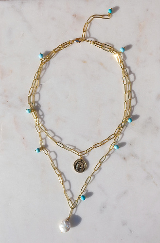  Колье с монетой и бирюзой