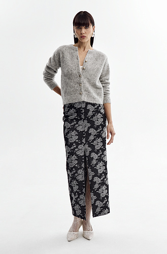  Юбка деним принт цветы