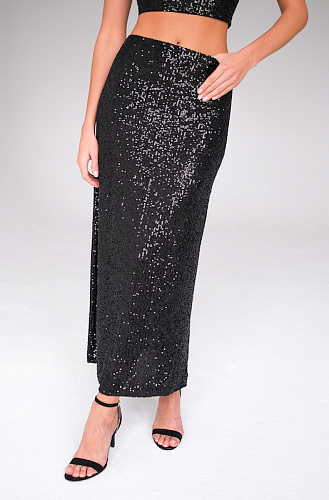  Юбка пайетки черная макси