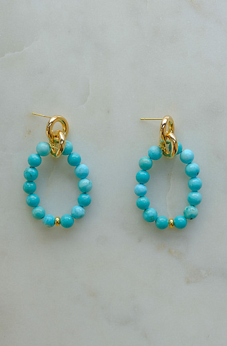 Серьги круглые с бирюзой