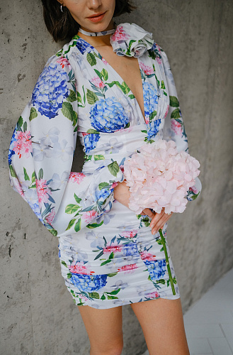 Платье мини принт цветы 