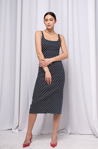 Платье миди на бретелях в горох